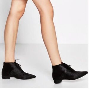 Zara Calf Hair Booties lace up black size 9